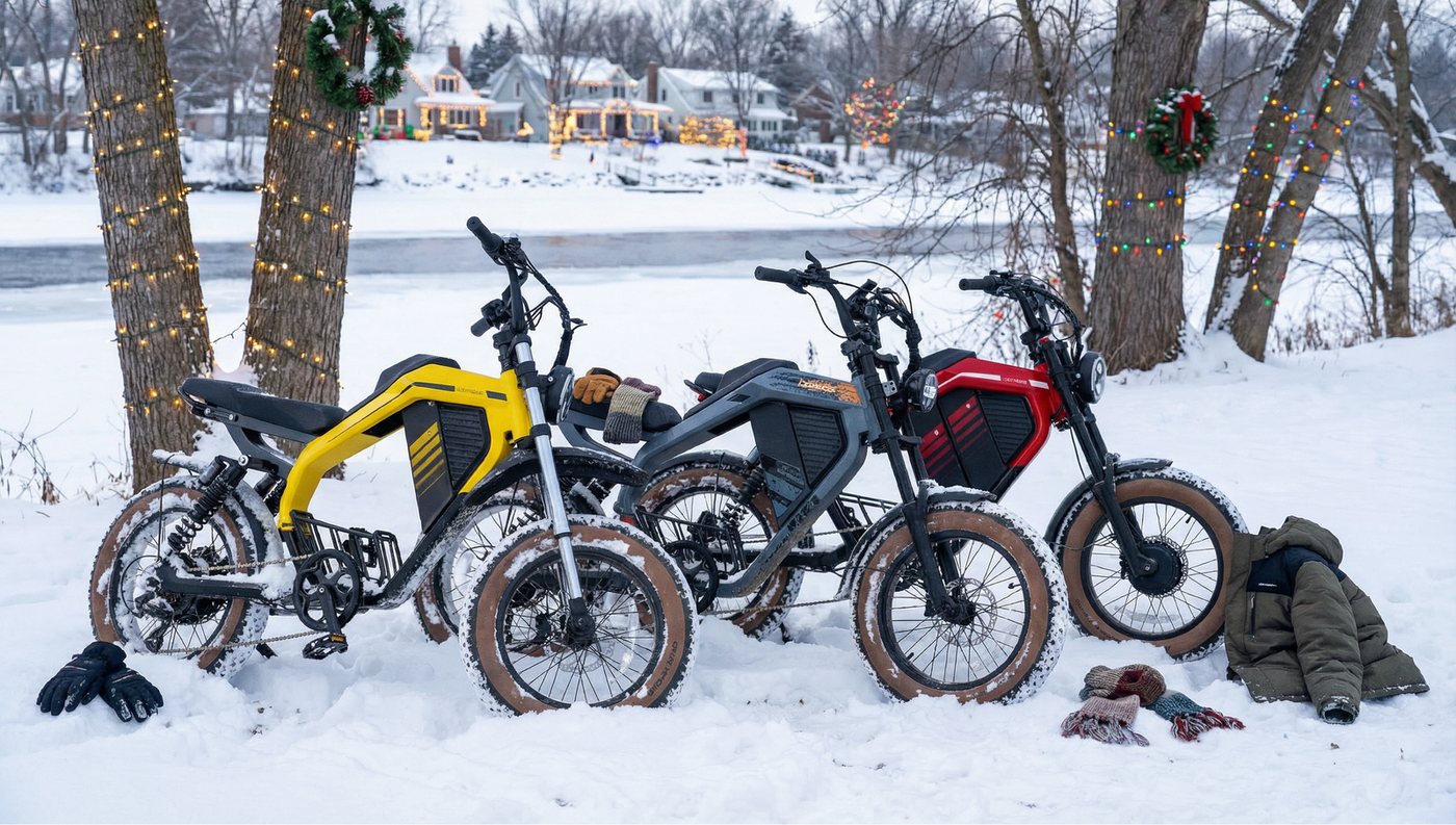 E-Bike X5 Max en amarillo, gris y rojo al aire libre